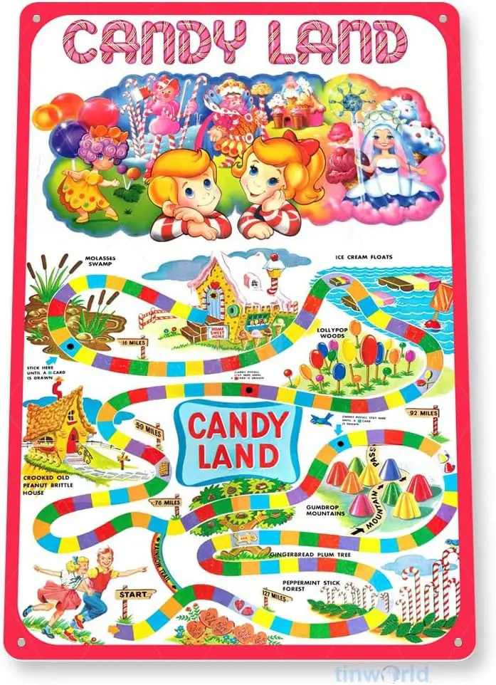 Tinworld TIN Sign C263 Candy Land Classic Retro Game Board Room