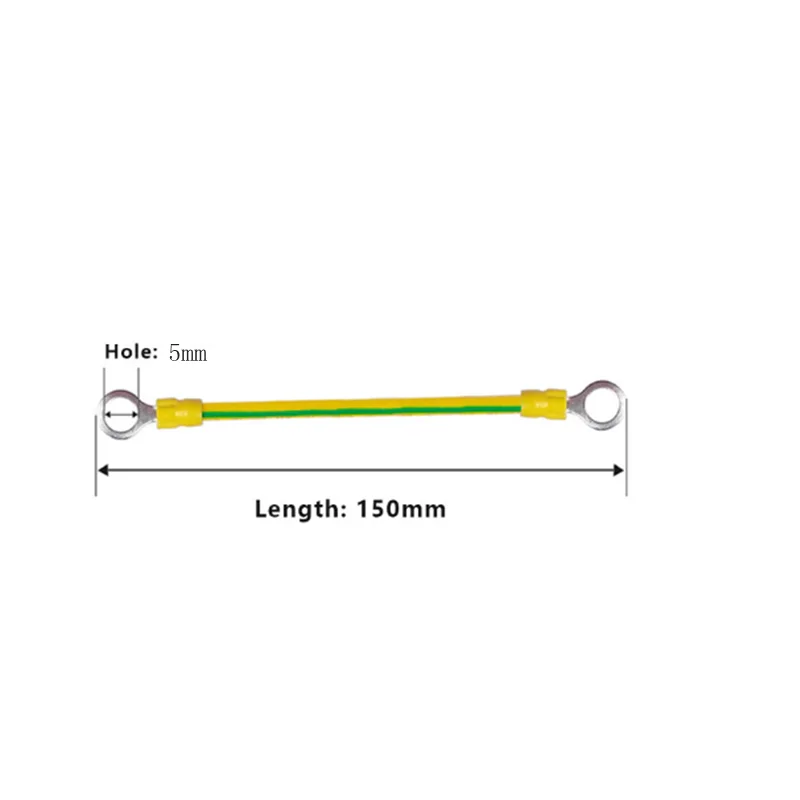 10Pcs BVR Solar Photovoltaic Ground Wire With Terminal 14 AWG Earth Wire Hole 5mm Yellow-Green Flexible Copper Earth Cable