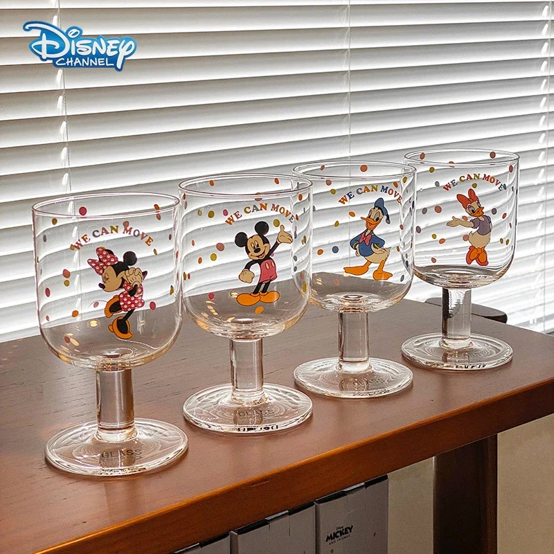 

Disney Mickey Minnie Glass Mugs Goblet Kawaii Donald Daisy Duck Men Women Luxury Milk Juice Cups Home Crystal Cup Kids Water Cup