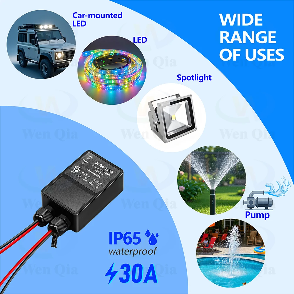 433Mhz Wireless Remote Control Light/Pump Switch DC 12V 24V 36V 48V 72V 30A High Power Waterproof Relay 500 Meters Control Range