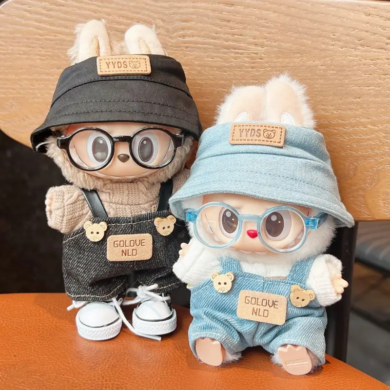 

Labubu 1 2 3 Gen Doll Clothes Set Denim Overalls Open Cap Canvas Shoes Glasses Casual Outfit Vinyl Figure Fashion Costume Replac