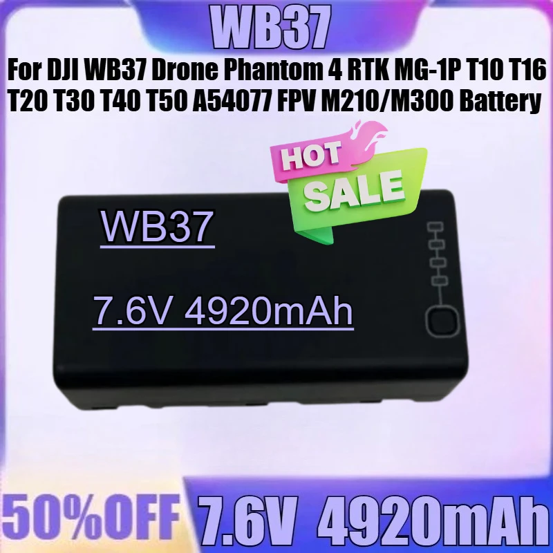 

New WB37 7.6V 4920mAh Battery for DJI WB37 Drone Phantom4 RTK MG-1P T10 T16 T20 T30 T40 T50 A54077 FPV M210/M300 Battery 4920MAH