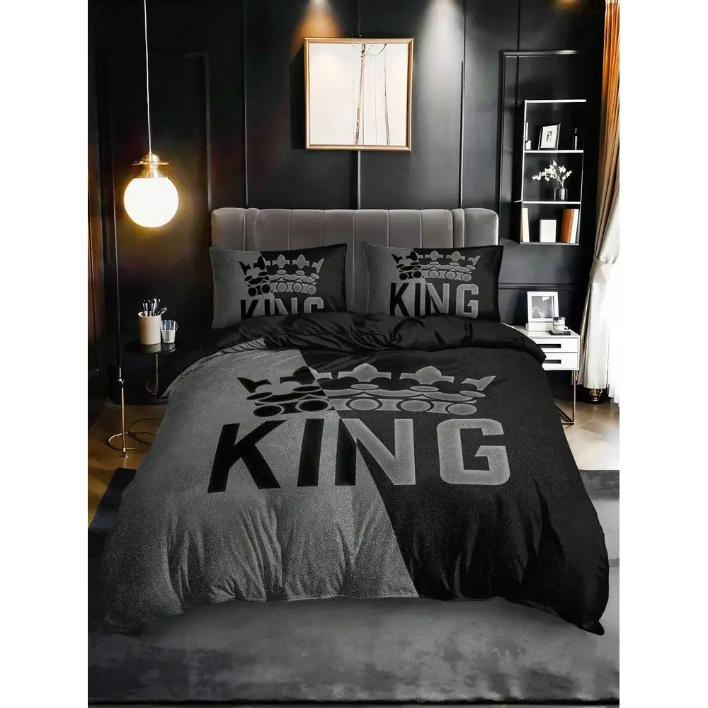 

Bedding Set 1 Duvet Cover 2 Pillow Shams, No Filling, High Definition Black Gray Letter Printing For Home Dorm