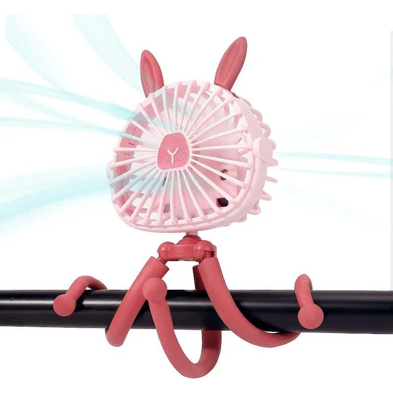 Baby Stroller Cooling Fan Portable Handheld Fan 360° Rotate Flexible Tripod Rechargeable for Bed Car Seat Travel Easter Bunny