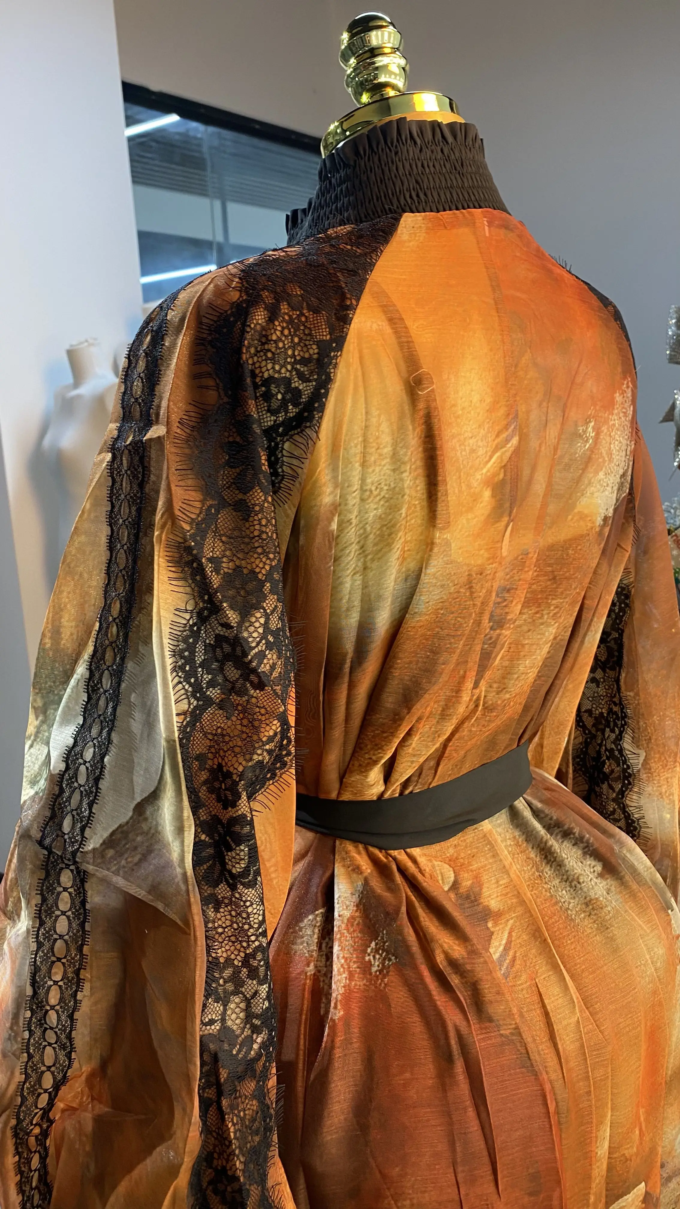 فستان شيفون مقاس كبير للنساء، أكمام فانوس مطبوعة، طويل عطلة الشاطئ كاجوال-GZXX359