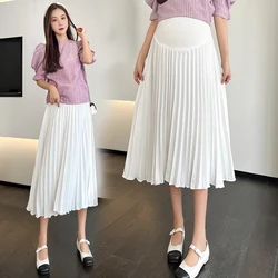 Y2k Summer Pleated Chiffon Maternity Skirts White Black Elastic Waist Belly Pants Clothes for Pregnant Women Youth Pregnancy