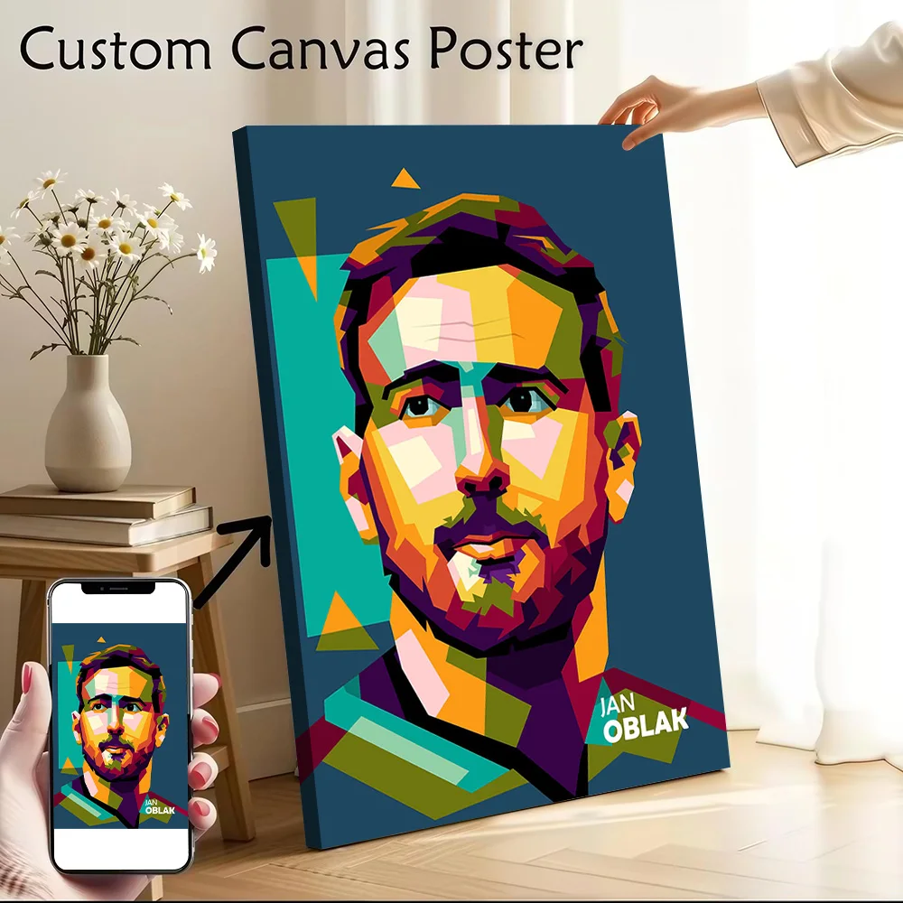 Póster de Jan Oblak en WPAP ART, arte de pared en lienzo, impresión de foto personalizada, pintura moderna para fanáticos, decoración del hogar, decoración de la sala de estar, mural
