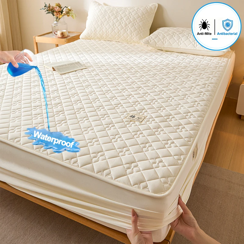 Waterproof Quilted Mattress Protector Antibacterial Anti-Mite Mattress Cover Silent Bed Pad Cover Anti-wrinkle Machine Washable