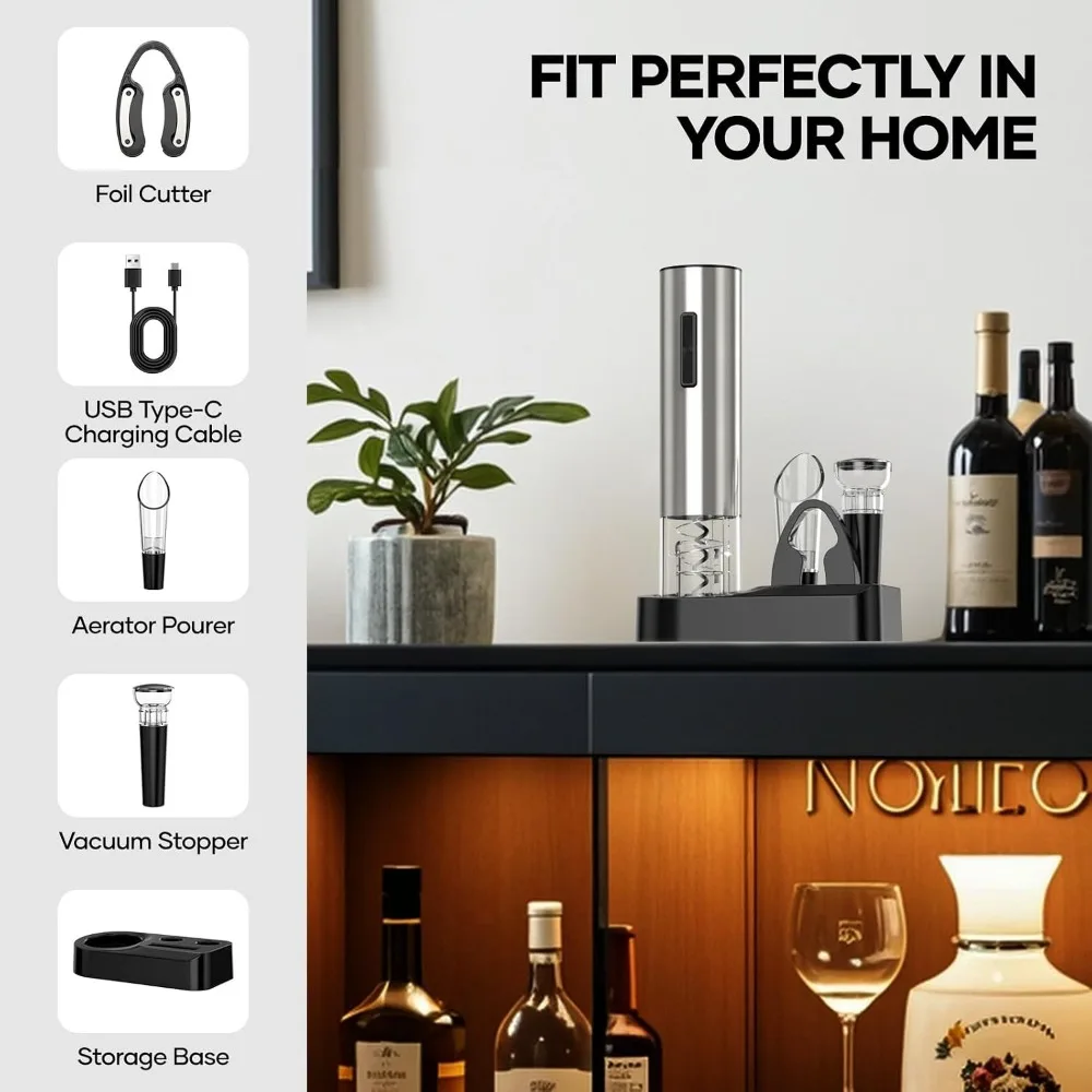 USB Electric Wine Opener,Rechargeable Wine Bottle Corkscrew Opener with Foil Cutter for Home Kitchen Party Wedding