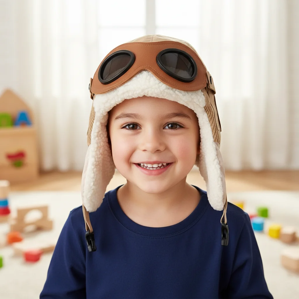 

Children Pilot Hat Ear Protection Cap Cold Proof Windproof Ear Protection Cap with Glasses Thickned Warm Hat Winter Kids Hats