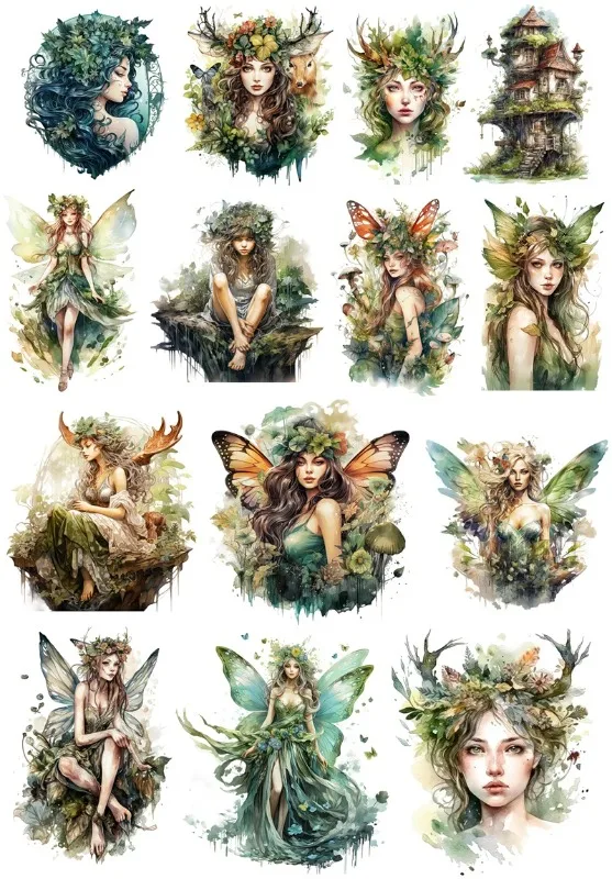 Adesivi acquerello foresta albero casa farfalla elfo fata adesivi fai da te Scrapbook diario progetto decorazione Vintage Scrapbooking