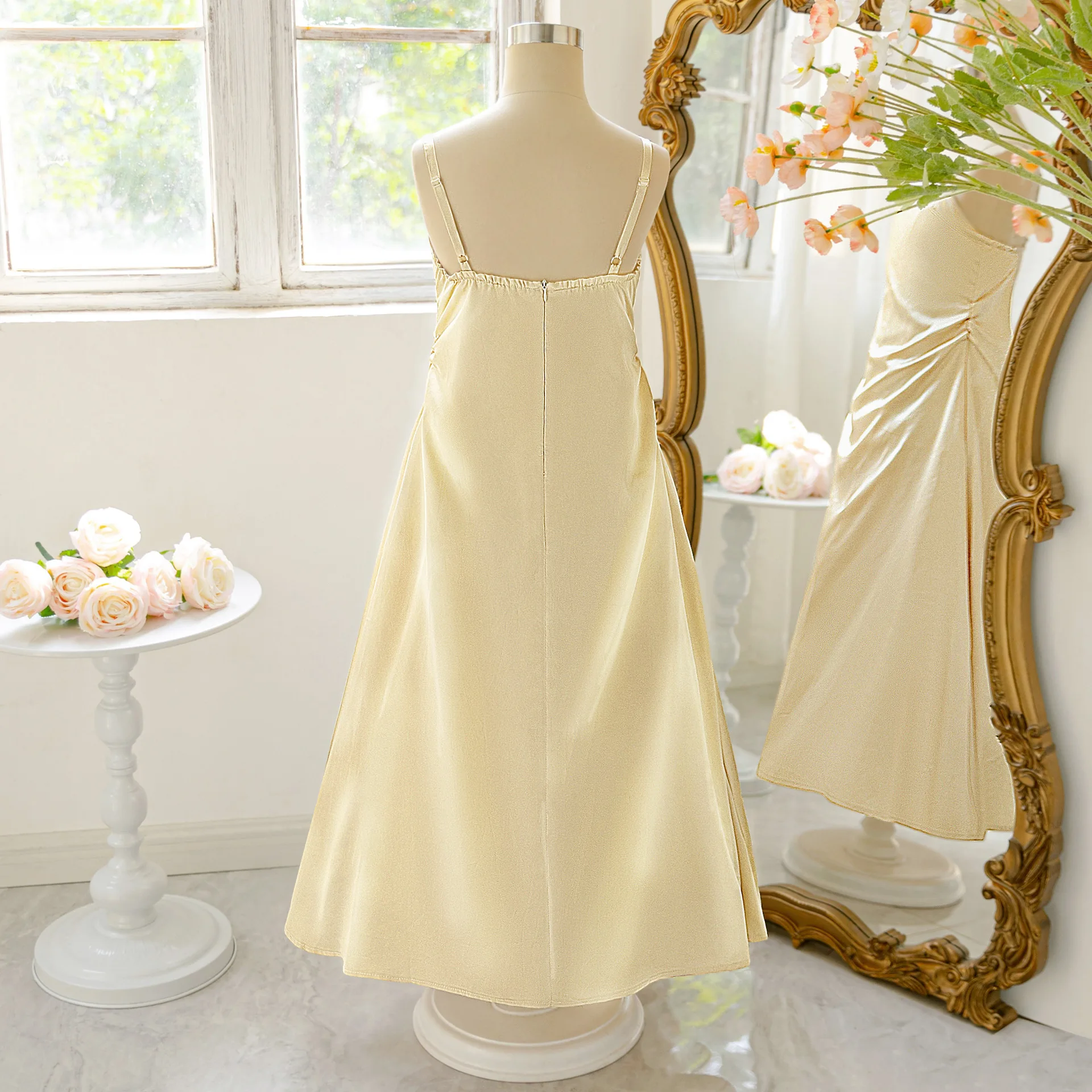 2025 Girls Strap Dresses Wedding Elegance Dress Girls Midi Ruffled backless dress Prom Gown Vestidos for 130-170cm 12year 13year