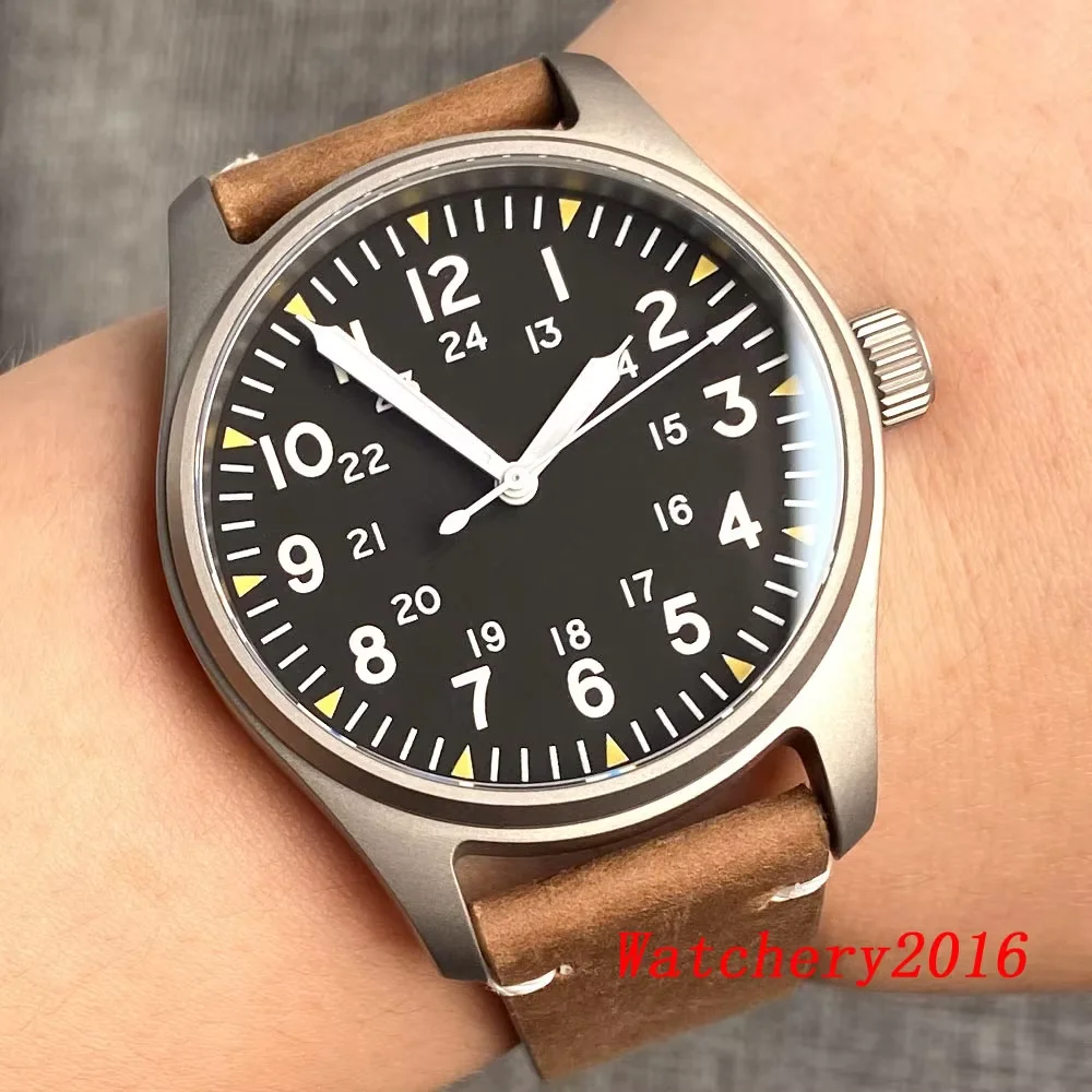 متعدد نمط الأخضر مضيئة الهاتفي Tandorio 39 مللي متر الطيار الياقوت الزجاج التيتانيوم حالة NH35/PT5000 حركة التلقائي الرجال الغوص ساعة #2