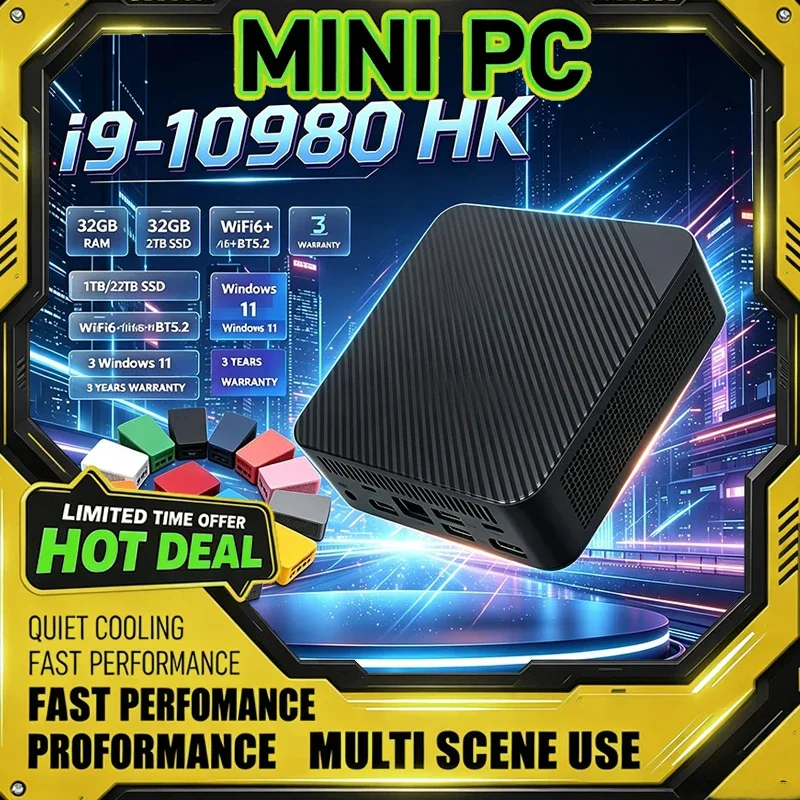 New 13-Color Intel I9-10980HK Mini PC 16GB+2TB Speed Combo WiFi6 BT5.2 4K HD Windows 11 Portable Gaming Desktop for Office Study
