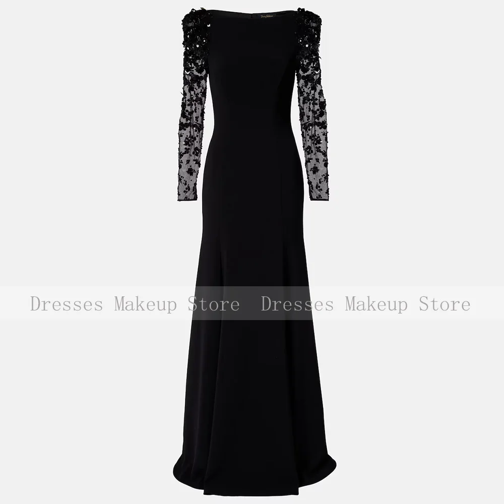 Robe de soirée de luxe paillettes perles Illusion manches longues sirène robes de soirée longue col bateau trompette robes d'invité de mariage