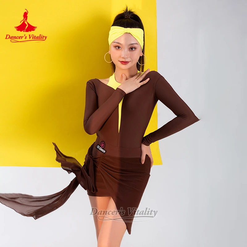 The New Style Practise&Perform Latin Dancing Set Teenagers Chacha Rumba Samba Jive 2-tone Matching Clothing Dancer's Vitality
