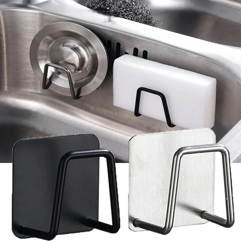 1 Stück Küchenorganizer Schwammhalter Seifentrockner Selbstklebender Spülbecken-Abtropfständer Edelstahl Spülbecken-Wandaufbewahrungsregal mit Haken