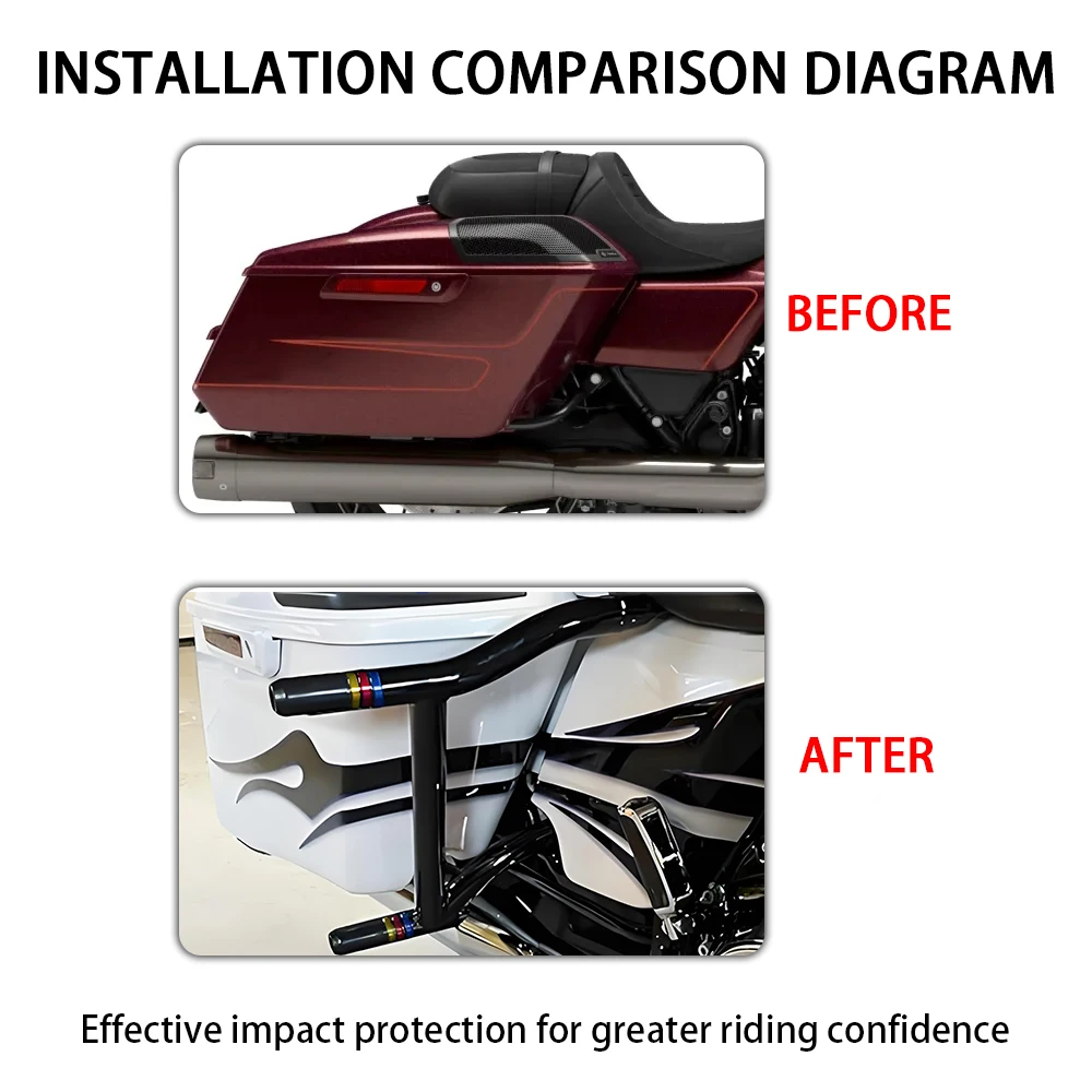 Motorcycle Saddlebag Guard Rear Crash Bars Rails Bracket For Harley Touring Road King FLHR Electra Street Glide FLHTK 2014- 2023
