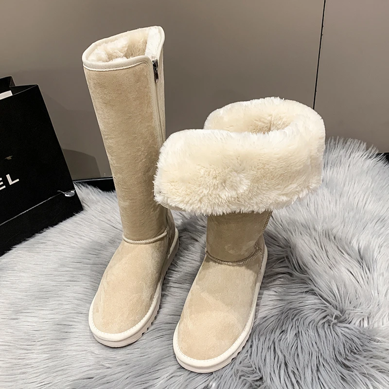 Winter 2024 New Women Chelsea Snow Boots Casual Shoes Brand Fur Short Plush Warm Mid-calf Boots Flats Femme Shoes Suede Botas