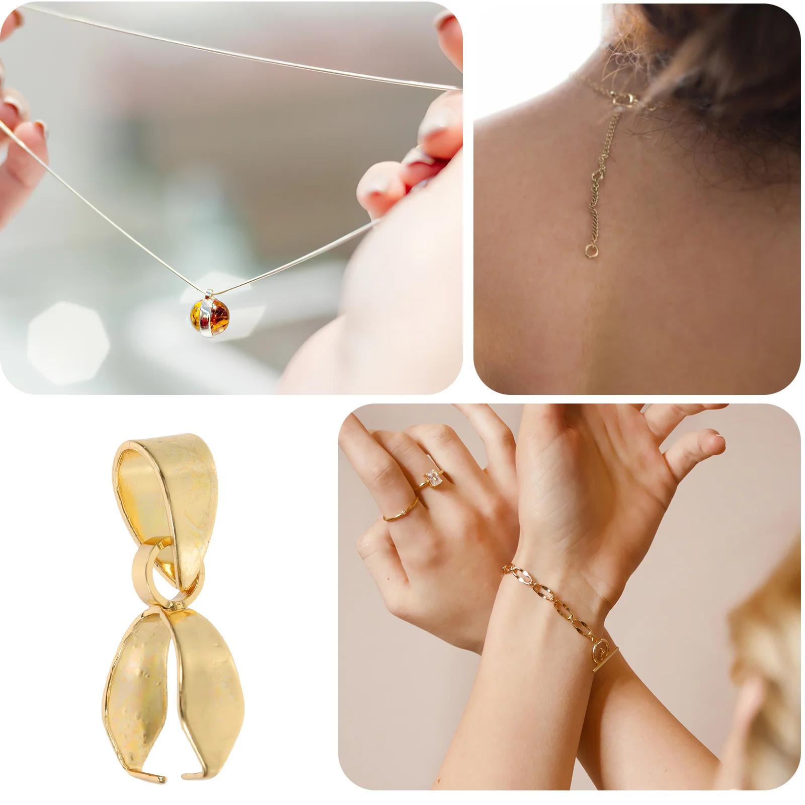 

20Pcs Stainless Steel Necklace Pendant Clasps Jewelry Making DIY Connectors Pinch Bails for Jewelry Making Pendant Clasp