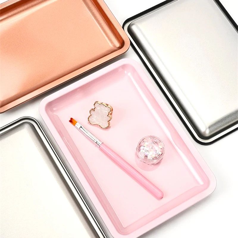 Nail Tray Stainless Steel Cosmetic Storage Tray Nail Art Nail Polish Storage Multicolor Nail Art Desktop False Nails Dish Tools