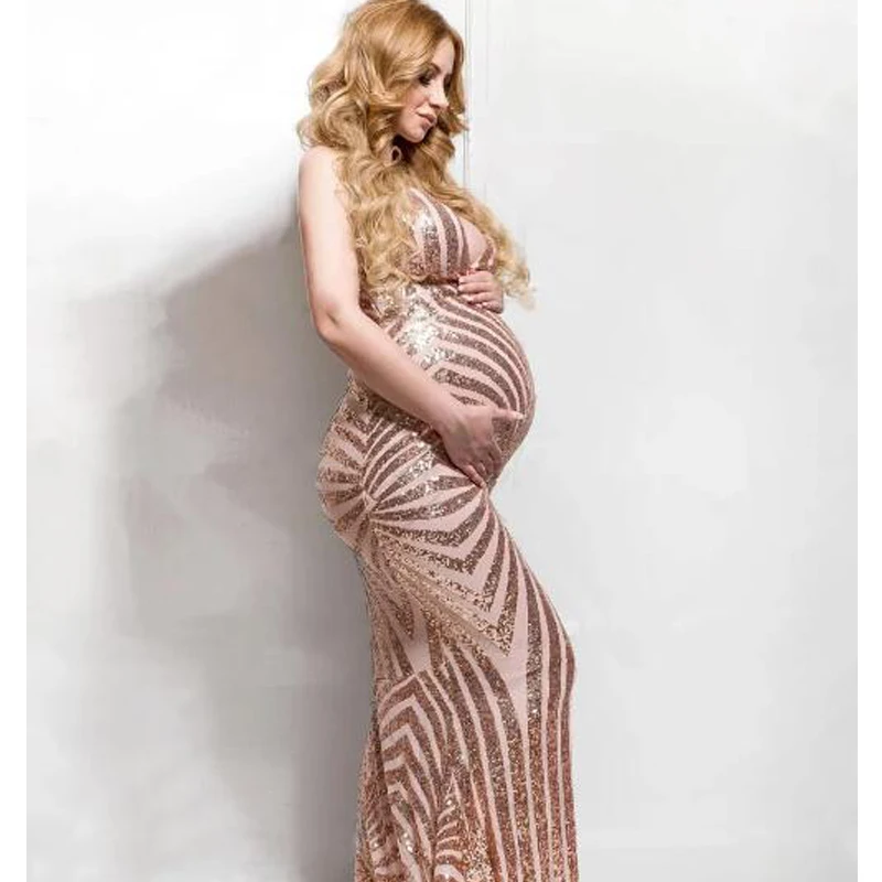 Sexy Suspender Halter Bling Sequined Maternity Dress Gown For Photo Shoot  Baby Shower платье для беременных  платье вечернее