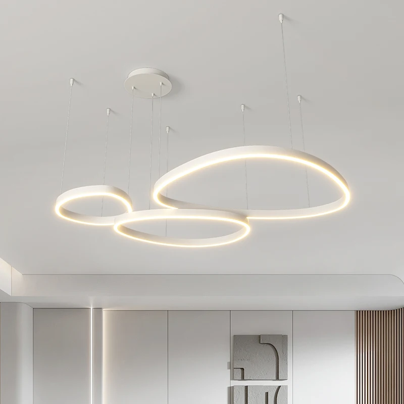 Modern Brushed Rings Led Chandelier Home Lighting Ceiling Mounted For Living Room Bedroom Hanging Lamp Black&White Color Lights