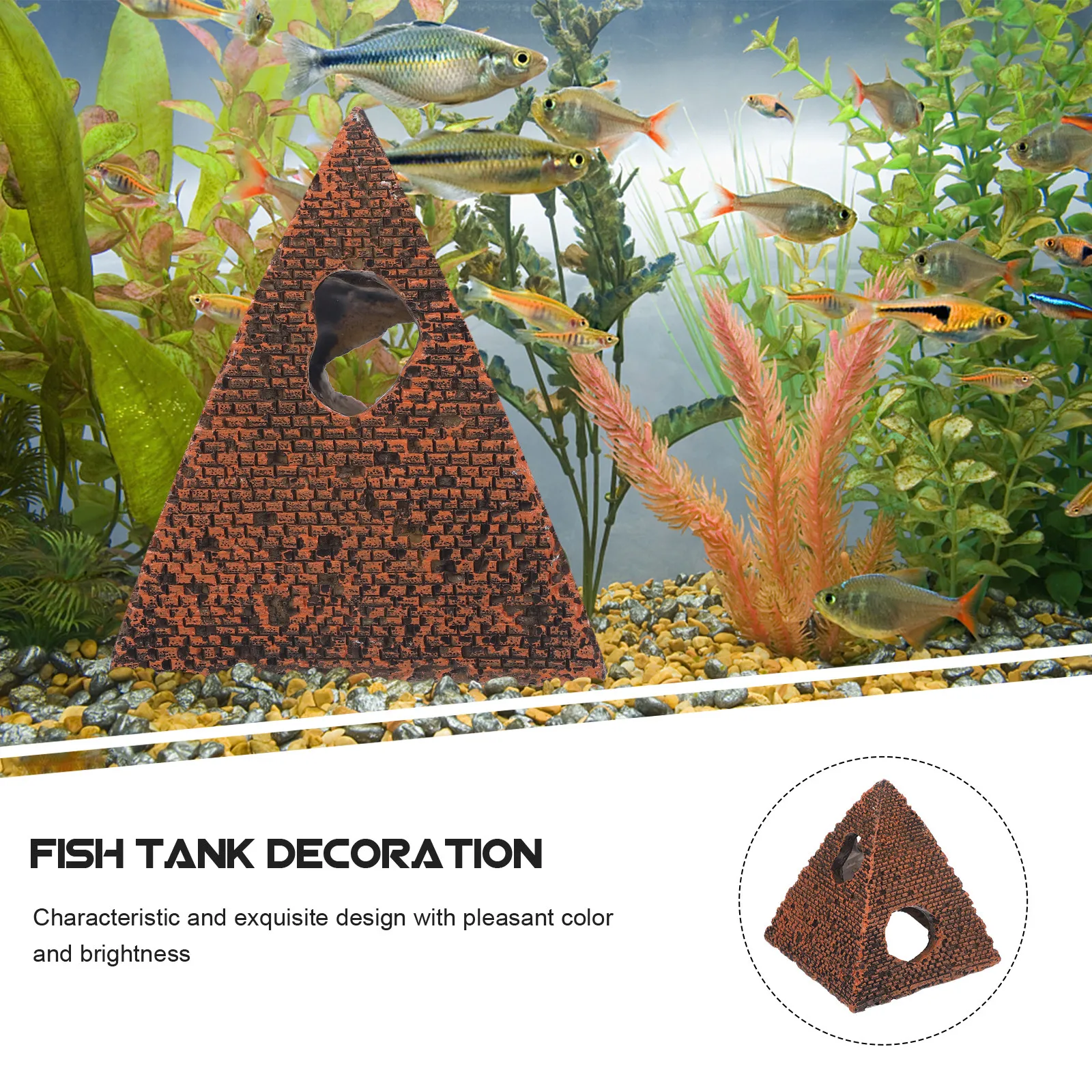 Artificial Pyramid Resin Fish Tank Aquarium Decorative Prop Size M Fish Shrimp Habitat Natural Living Simulation Aquarium