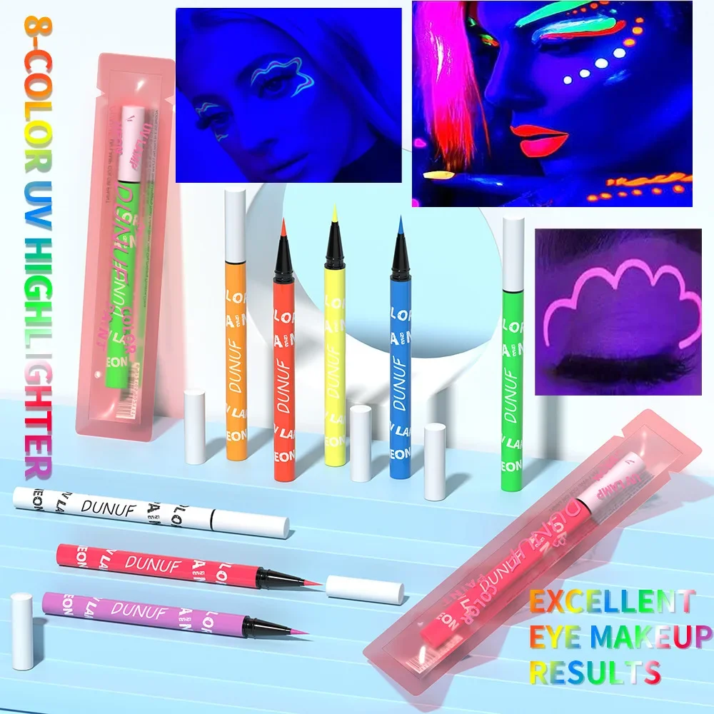 Bestverkopende DUNUF fluorescerende UV-licht neon eyeliner make-up zijdeachtige formule, rijke kleur, parelafwerking eyeliner potlood cosmetica