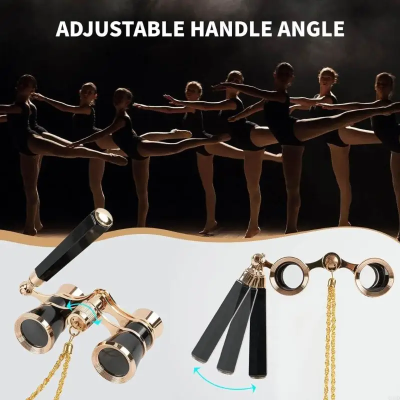 Magnification Operas Glasses Gold Chain Regulable Handle Theater 69HD