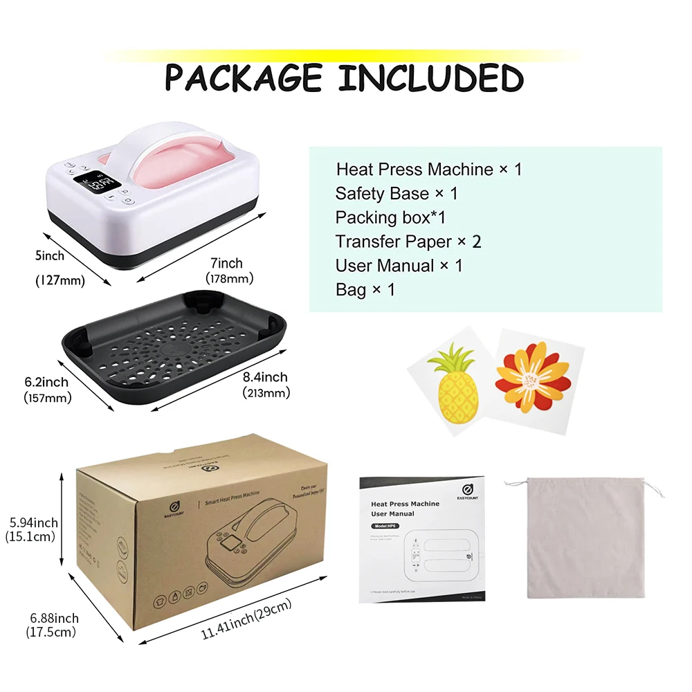 เครื่องกดความร้อน HP6 – เครื่องกดเสื้อยืดแบบพกพาขนาด 7''x5'' – เตารีดทําความร้อนเร็วสําหรับเสื้อยืด การถ่ายเทความร้อน และโครงการ DIY (สีชมพู)