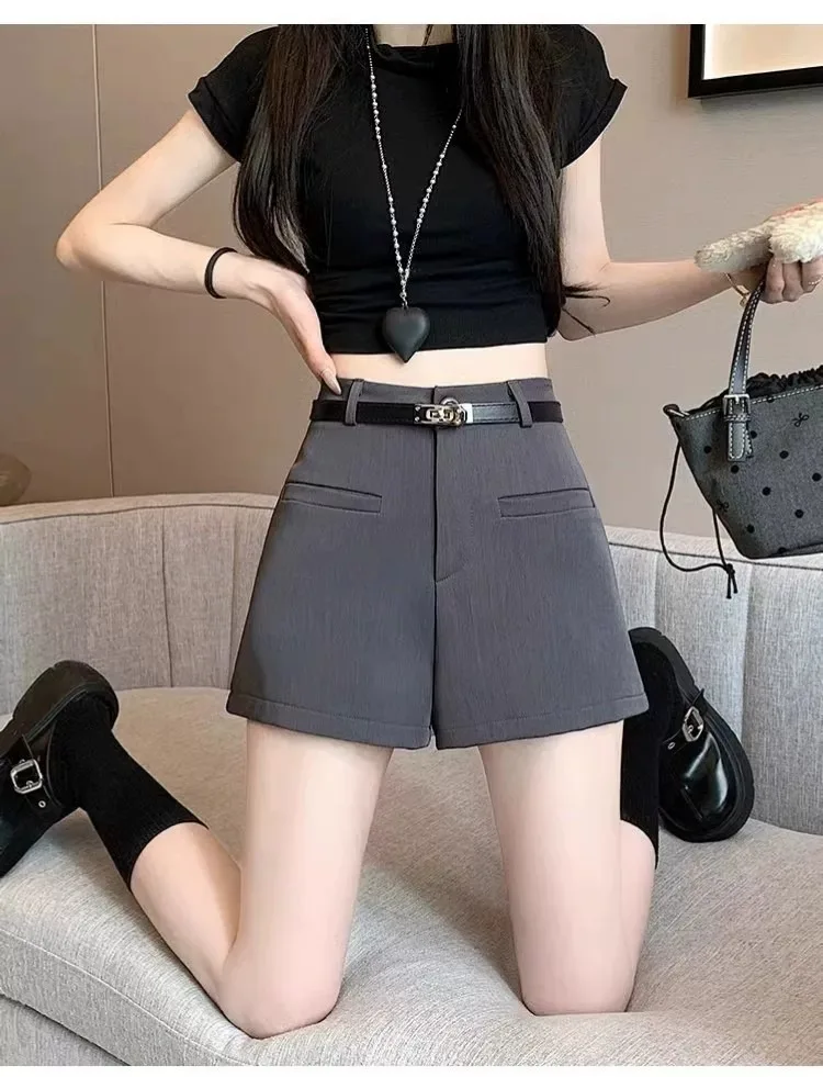 Anzugshorts, Stiefelhosen, Damen-Sommerhosen mit hoher Taille, lockere Passform, figurformend, weites Bein, „Spicy Girl“-Stil, A-Linien-Shorts, für kleinere Statur. – Detail 8
