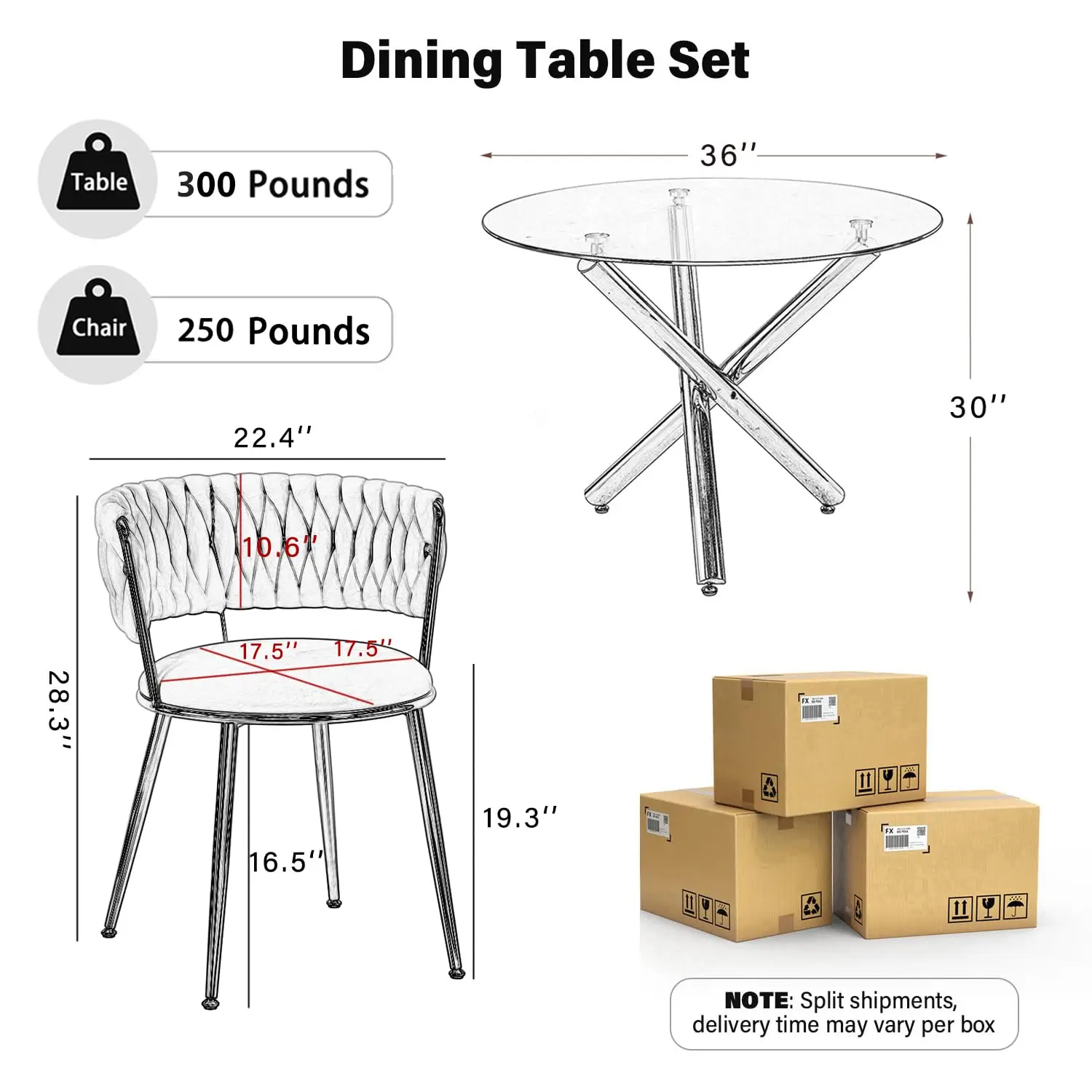 Round Glass Dining Table Set for 2, 36