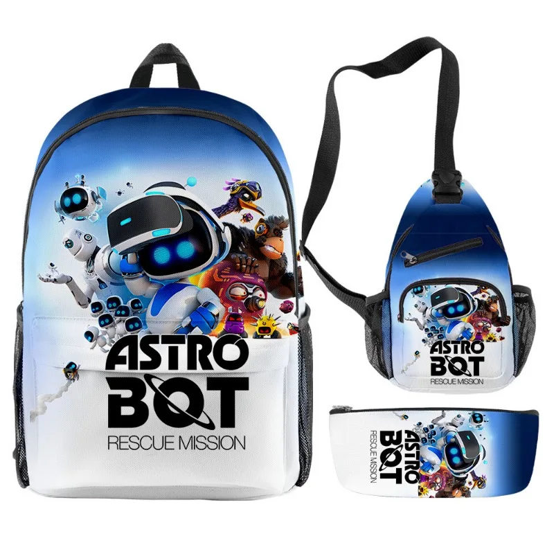 3pcs/set Astro Bot Game Peripheral Cartoon Printing Backpack Shoulder Bag Pencil Case Set Student Backpacks Study Supplies Gifts