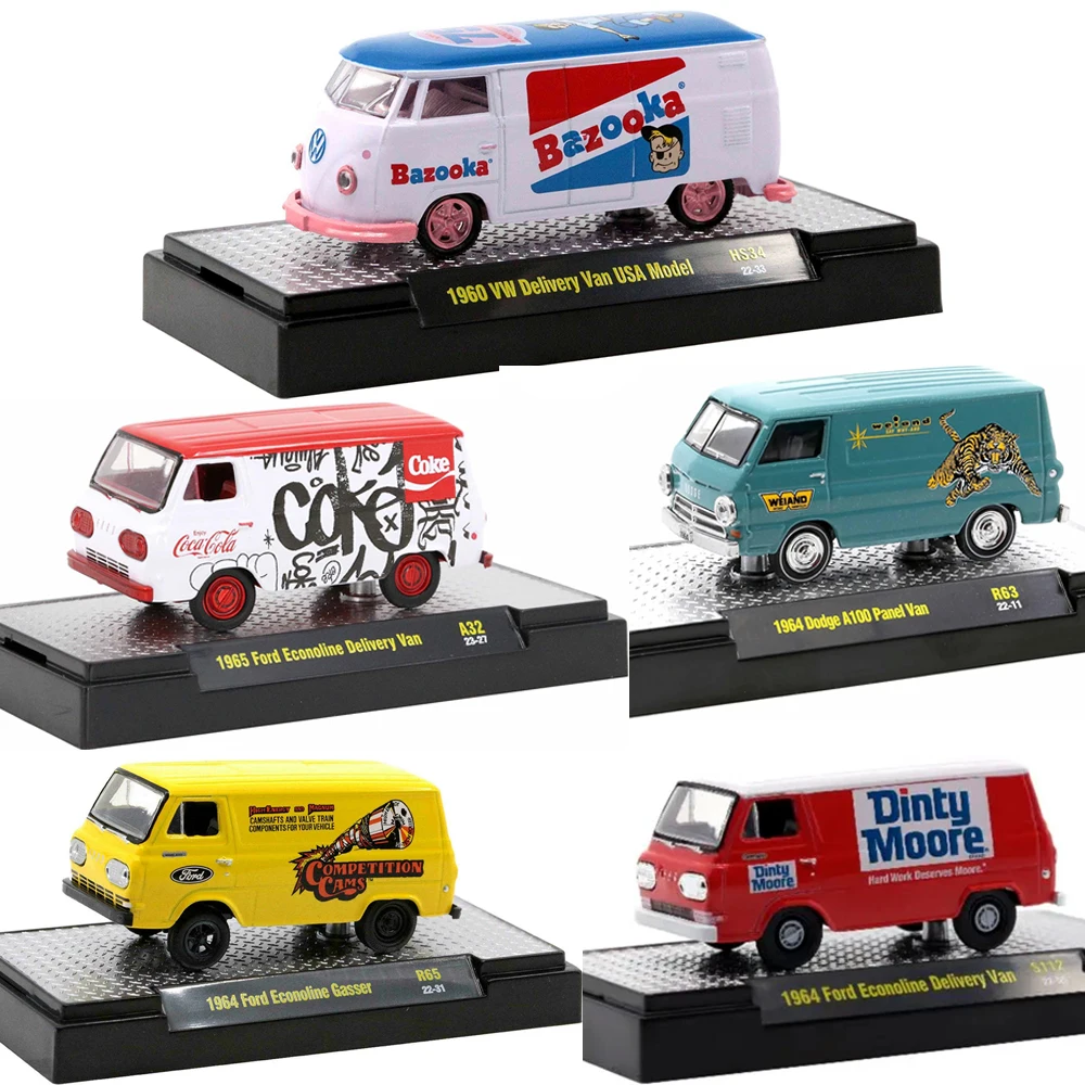 Mesin M2 skala 1/64 Diecast Ford Econoline pengiriman Van mobil logam campuran mainan Model kendaraan koleksi mobil mainan anak laki-laki untuk Hotwheels