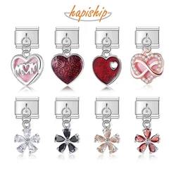 Hapiship 2023 Original Daisy Flower Zircon Romantic Heart Charm Links Fit 9mm Bracelet Stainless Steel Jewelry DIY Making DJ609