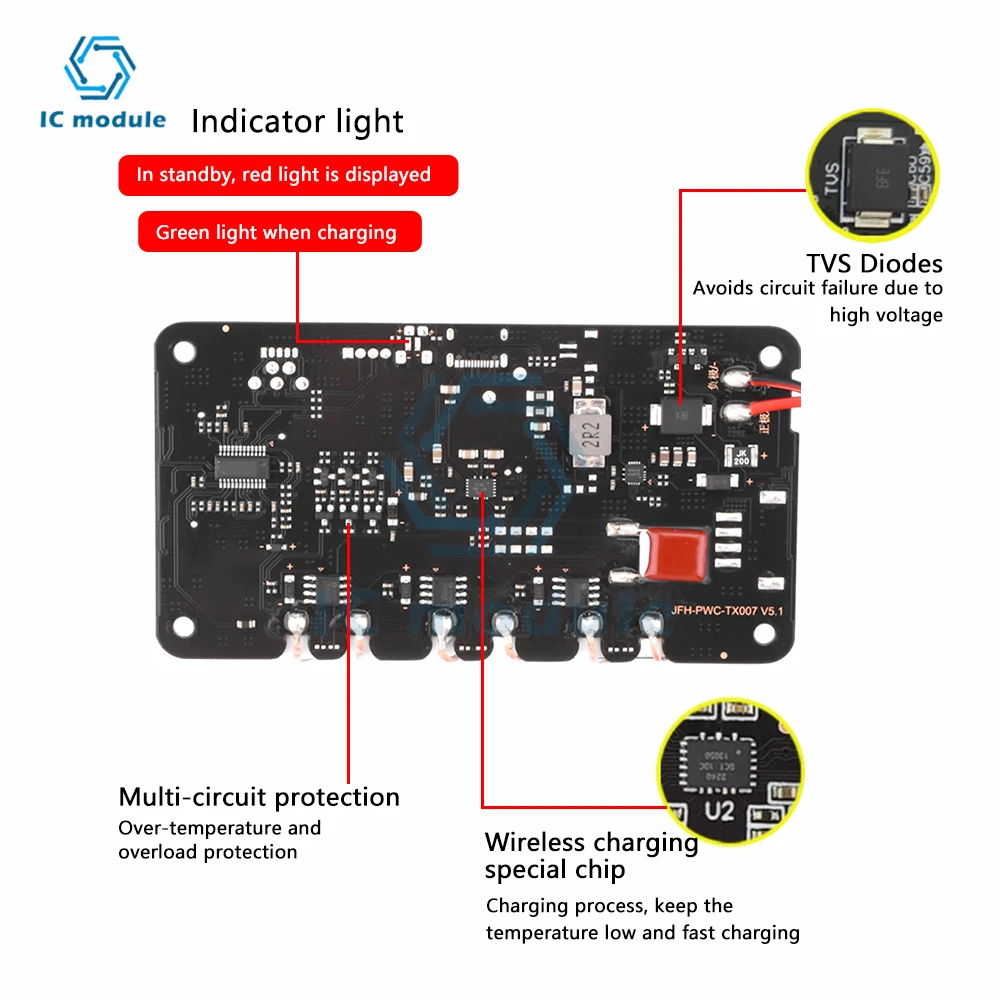 Car 3-coil 20W High-power Wireless Charger Module with Type-C Wireless Fast Charger Charging Transmitter Module Circuit Board