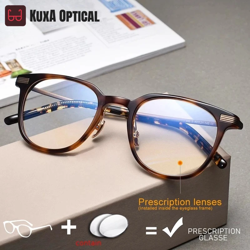 KUXA تصميم الأزياء الرجال نظارات نسائية التيتانيوم وصفة طبية العدسات التقدمية واضح قصر النظر مشهد ديمي الإطار الرجعية النظارات