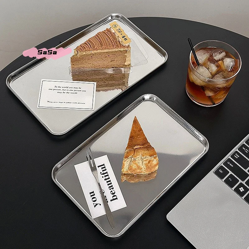 S-Nordic Stainless Steel Rectangular Coffee Shop Pallet Storage Disk Net Snack Cake Dish Dining Dessert Plate Kitchen Dish Tray view 4