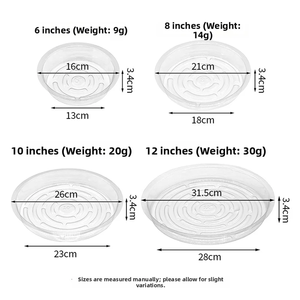 20pcs Clear Plastic Saucers for Flower Pots Indoor Outdoor Use Sturdy Leak Proof Trays 16 21 26 31.5cm x 3.4cm