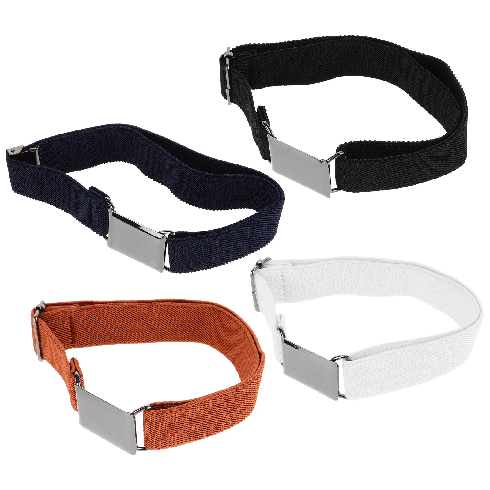 

4 Pcs Kids Elastic Waist Belts Boys Girls Toddler Stretchy Metal Belts White Black Navy Beige Colors Daily Accessories