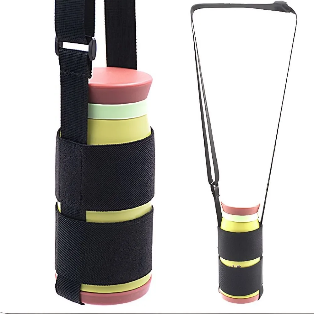Adjustable Shoulder Strap Universal Water Bottle Carrier Sling Free Hands Elastic Band Travel Water Bottle Holder Black