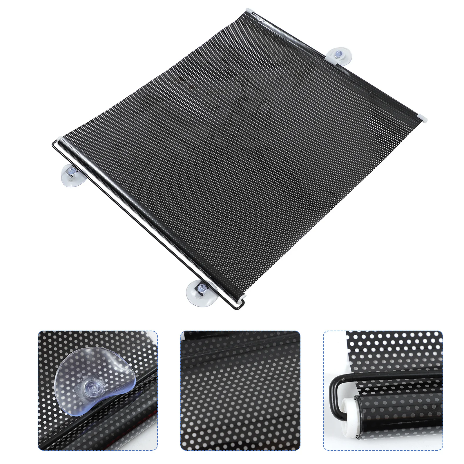 

Suction Cup Sunshade Curtain for Balcony Black Mesh Dot Soft Heavyweight Light Filtering Design Punch-Free Easy Install