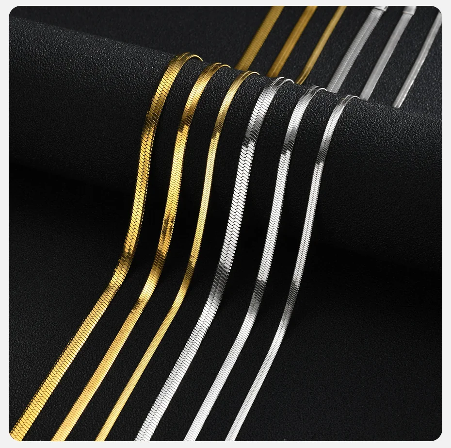 Vnox Fischgrätenkette, Edelstahl Flachklingen-Schlangenkette, Gold- und Silberplattierte Halskette für Männer und Frauen, 3-5mm Breite 40-65cm – Detail 5