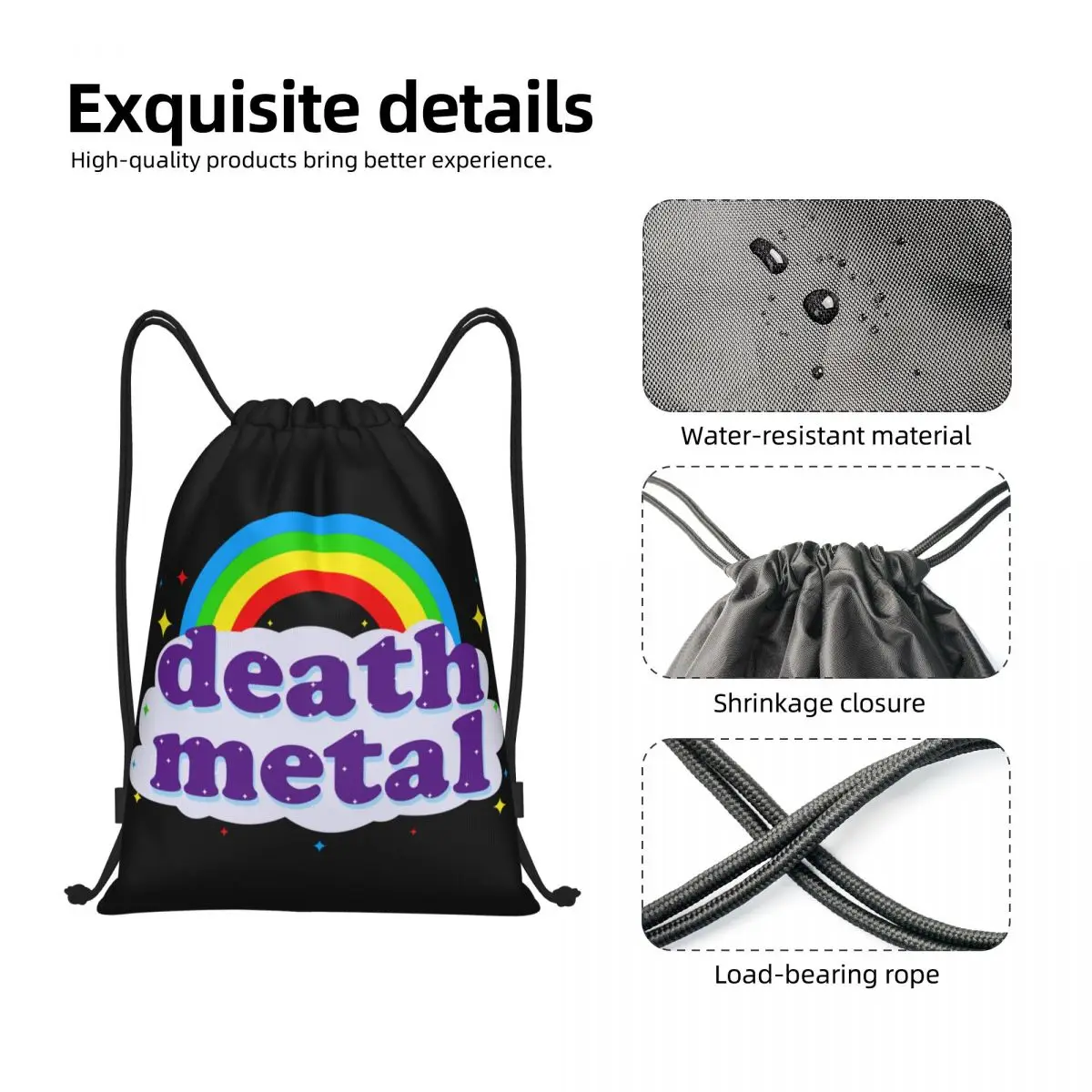 Custom Rock Music Death Metal Drawstring Bag for Training Yoga Backpacks Women Men Sports Gym Sackpack