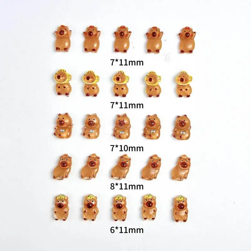 50PCS Cartoon Cute Small Guinea Pig Nail Charms Resin Powder Blusher Capibala Nail Art Decoration for DIY Manicure Ornaments