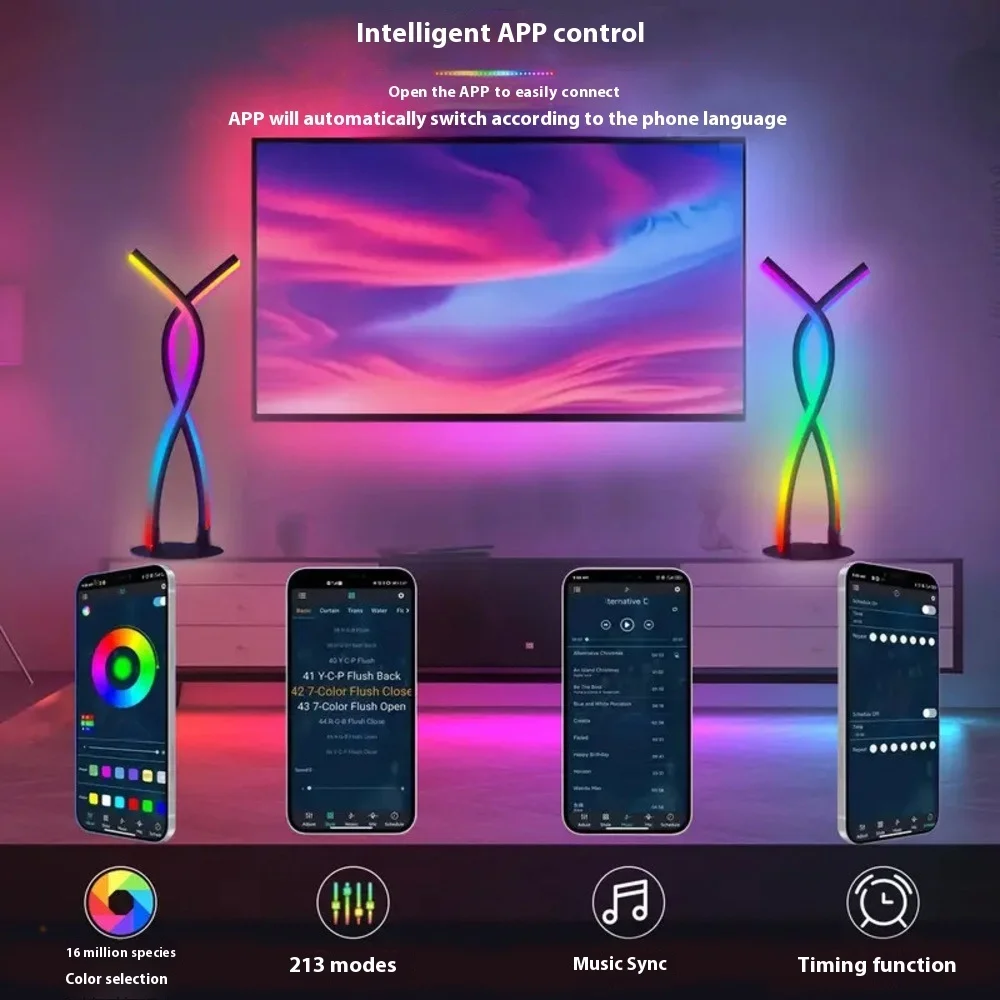 RGBICW Smart Table Wireless Touch Bedside Lamp Nordic Style LED Mood Light for Bedroom Desk Nightstand Color Brightness