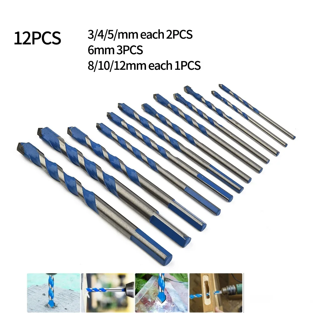 12PCS Construction Drill Bit Multi-Functional Bits For Tile Glass Ceramic Marble Wood Drilling Masonry Drill Bit Set Tools