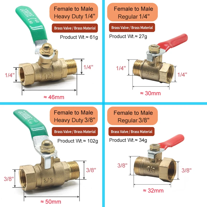 1/8' 1/4' 3/8' 1/2' Messing-Kugelhahn mit Innen-/Außengewinde, Messing-Ventilverbindungsstück, Kupferrohr-Fitting, Kupplungsadapter – Detail 6