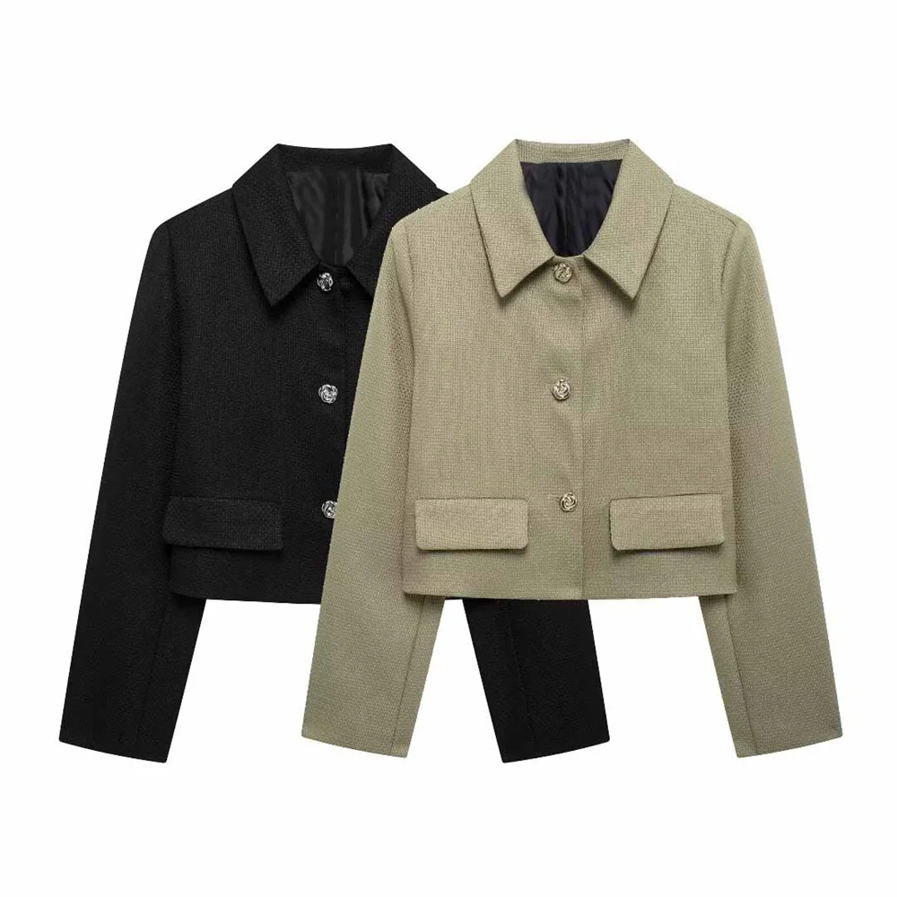 

GELITAYIN Autumn New Product Fashion Women's Clothing Small Fragrant Style Flip Collar Long Sleeve Casual Suit Jacket Coat